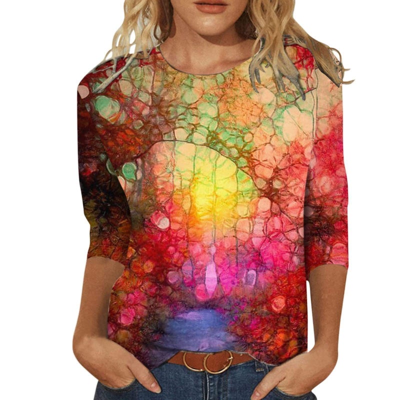 Women'S 3D Printed Crewneck 7-Sleeve T-Shirt - Image 1