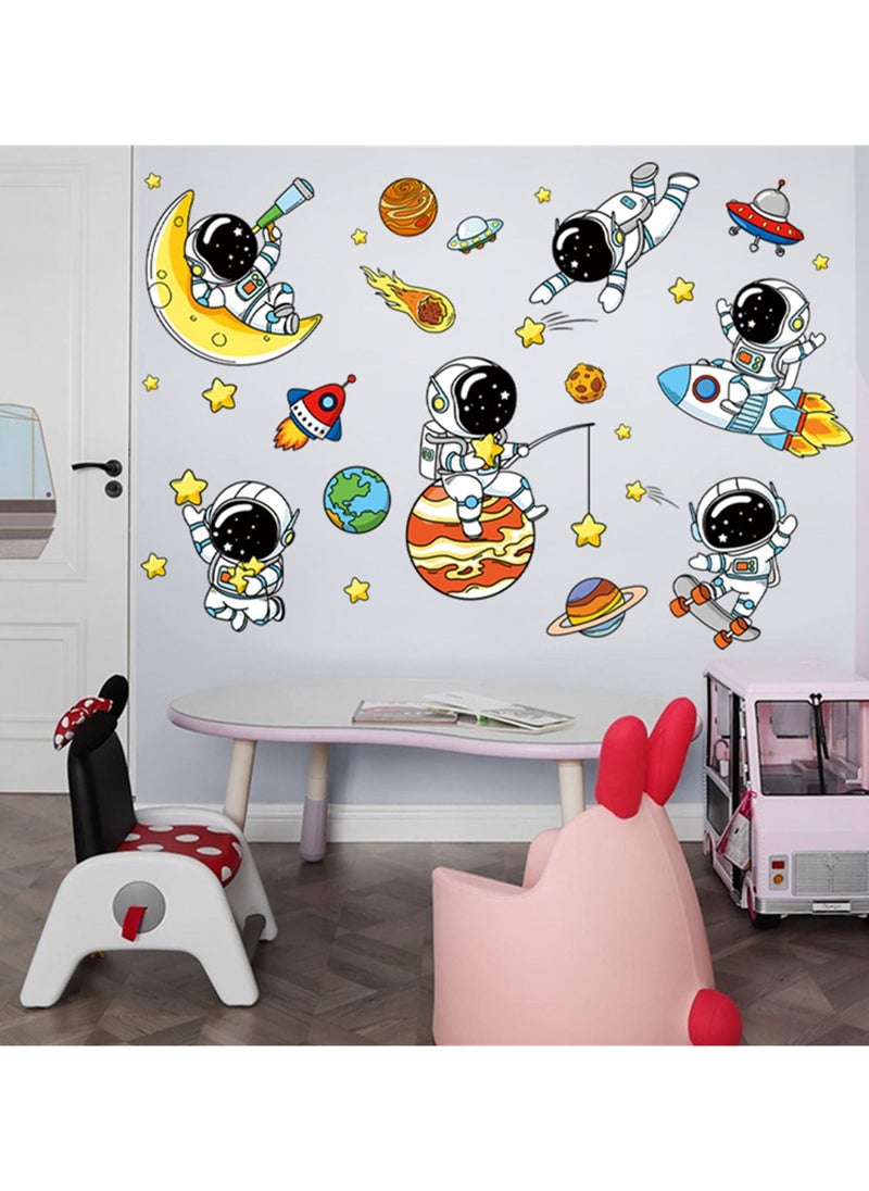 Y&D Lovely Astronauts and Planet Wall Decals, Universe Stars Sticker, Space Art Clings, Removable Vinyl Stickers For Nursery, Living Room, Bedroom, TV Sofa Background Decoration Murals  - Image 3