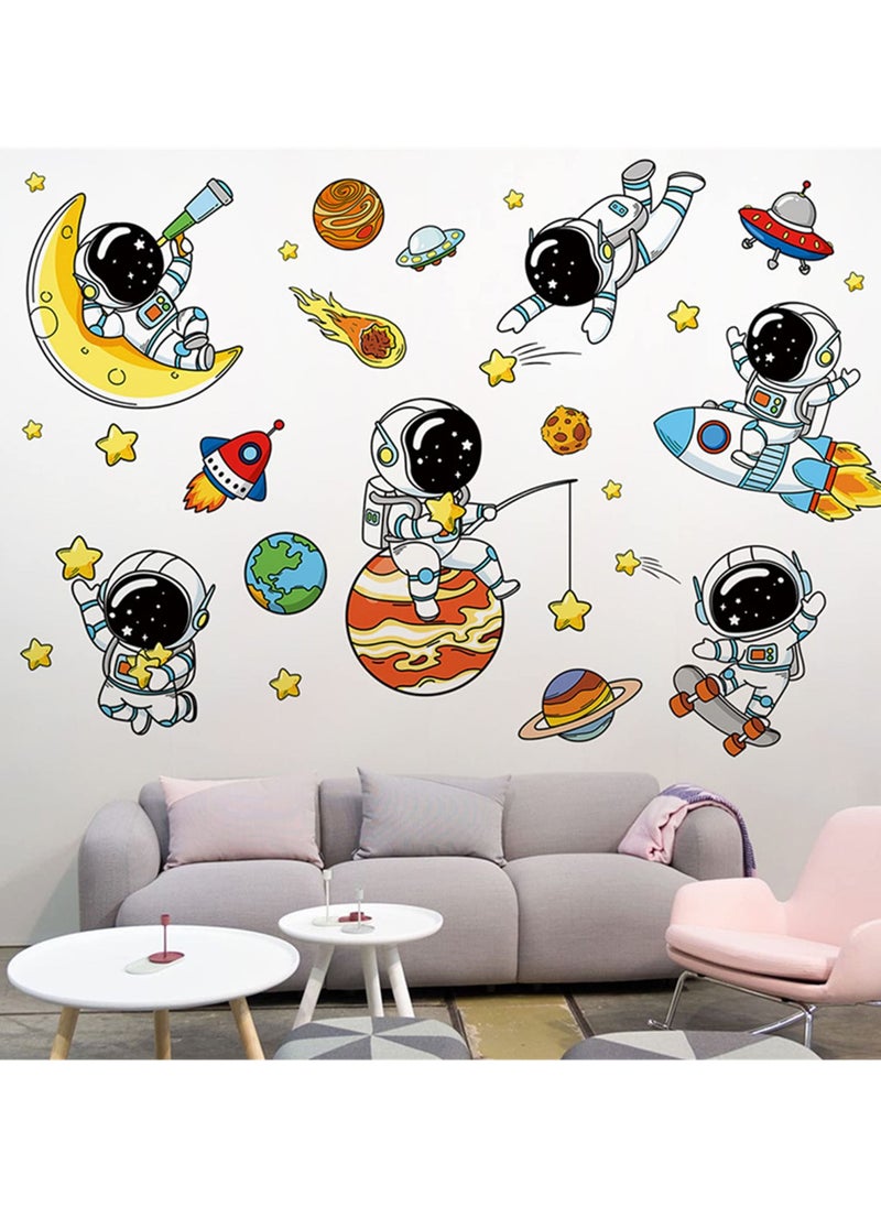 Y&D Lovely Astronauts and Planet Wall Decals, Universe Stars Sticker, Space Art Clings, Removable Vinyl Stickers For Nursery, Living Room, Bedroom, TV Sofa Background Decoration Murals  - Image 2