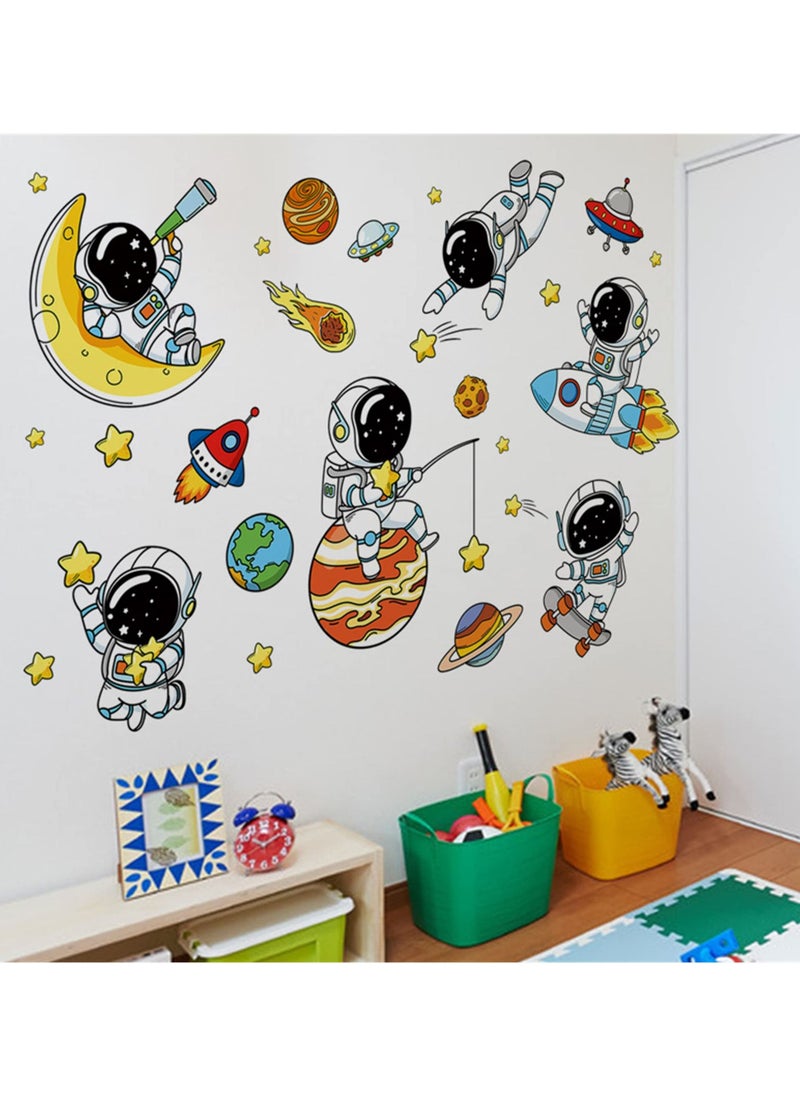 Y&D Lovely Astronauts and Planet Wall Decals, Universe Stars Sticker, Space Art Clings, Removable Vinyl Stickers For Nursery, Living Room, Bedroom, TV Sofa Background Decoration Murals  - Image 4