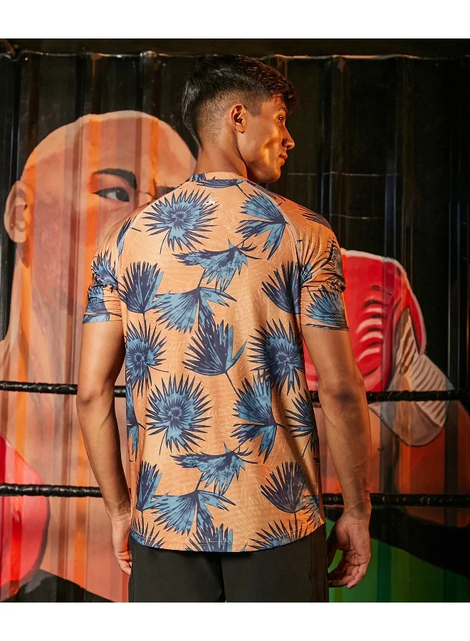 CS Life Men's Tan Brown Foliage Activewear T-Shirt For Casual Wear | Crew Neck | Short Sleeve | Anti-Odor | Dri-Fit | Jersey T-Shirt Crafted With Comfort Fit & High-Performance