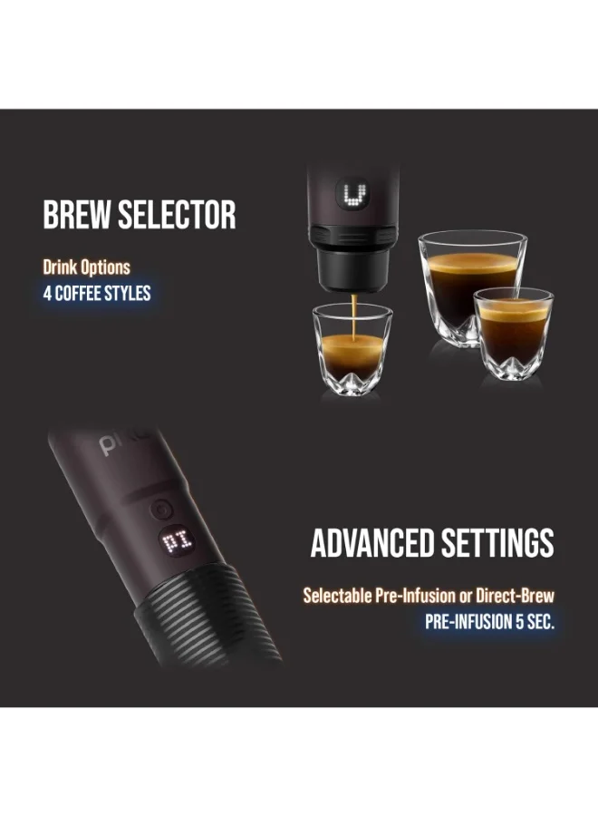 واكاكو PIXAPRESSO - Electric Portable Espresso Machine – Compact, Lightweight, Barista-Quality Coffee Maker for Travel, Home, Office – Perfect for Fresh Espresso Anytime, Anywhere - Dark Burgundy