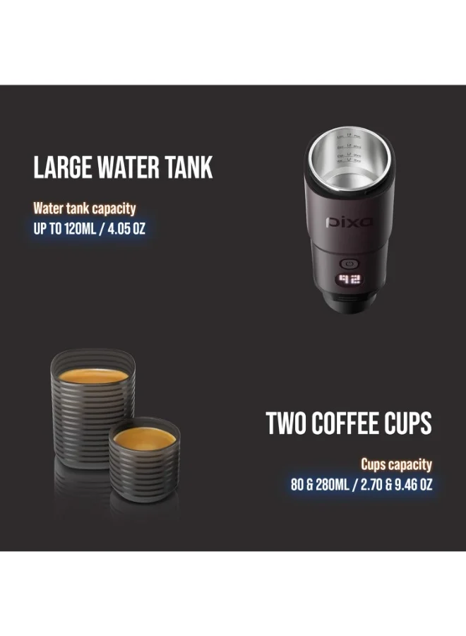 واكاكو PIXAPRESSO - Electric Portable Espresso Machine – Compact, Lightweight, Barista-Quality Coffee Maker for Travel, Home, Office – Perfect for Fresh Espresso Anytime, Anywhere - Dark Burgundy