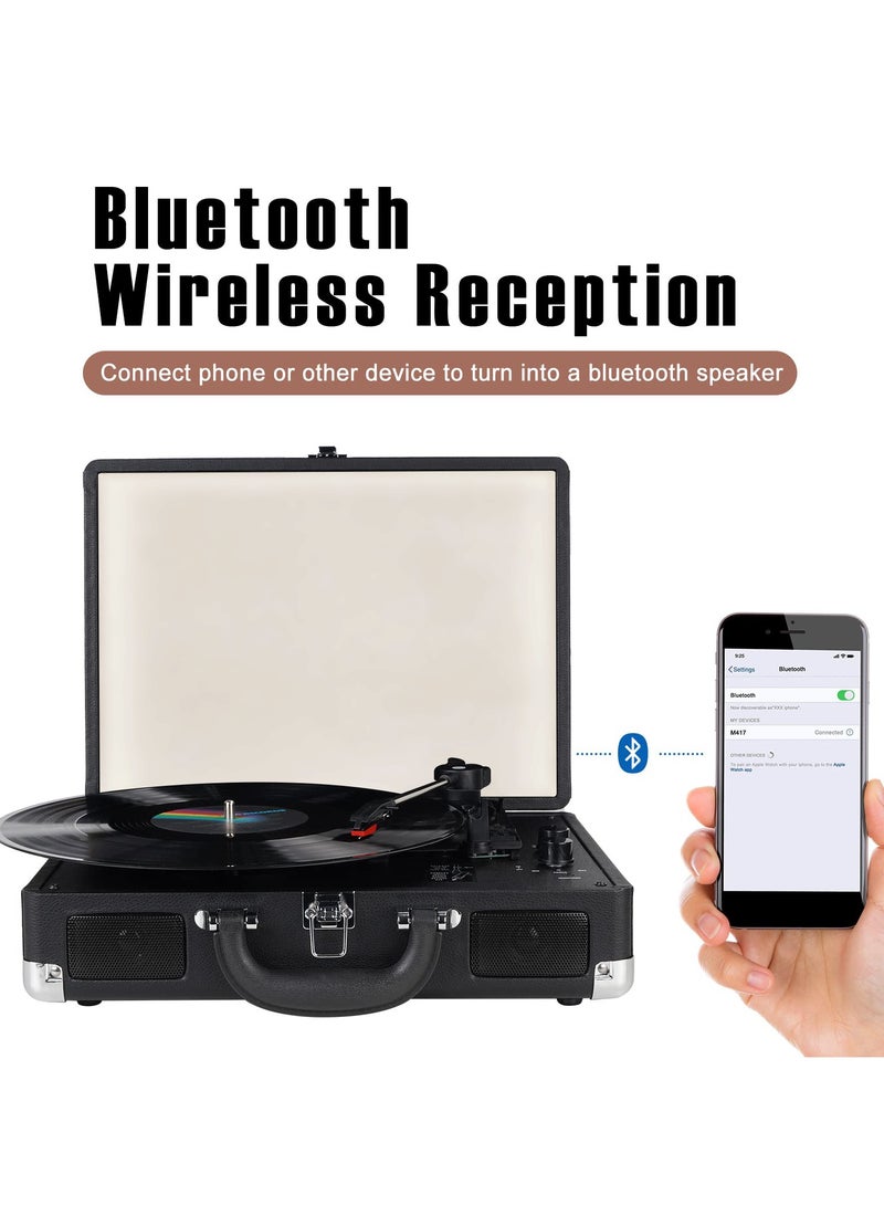 Jubilin Vinyl Record Player, 3 Speeds Belt Driven Suitcase Portable Turntable for Vinyl Records with Built-in Speakers/RCA Output/Aux in/Headphone Jack, Black - Image 2