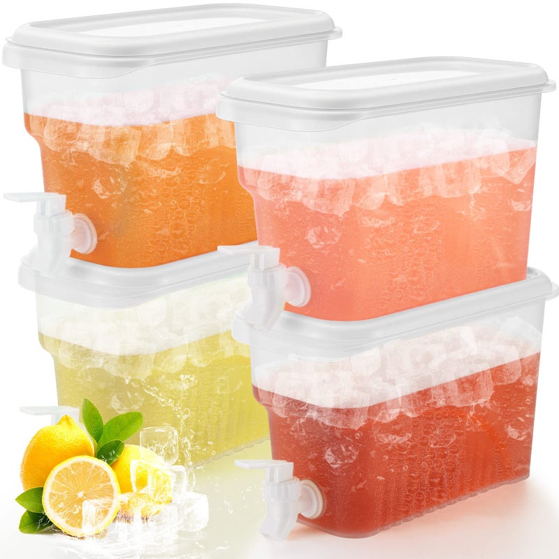 Hoolerry 4 Pack 0.8 Gallon Drink Dispenser for Fridge with Spigot Plastic Beverage Dispenser for Juice Lemonade Iced Tea Water Refrigerator Drink Container for Parties - Image 1