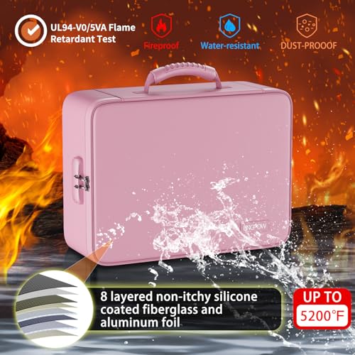 ENGPOW Fireproof File Organizer Bag with 13 Colorful Pockets Accordion File Folder,5200℉ Document Organizer Box with Lock&Labels,Multi-Layer Portable Home Safe Storage for Important Documents,Pink - Image 2