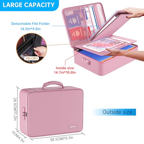 ENGPOW Fireproof File Organizer Bag with 13 Colorful Pockets Accordion File Folder,5200℉ Document Organizer Box with Lock&Labels,Multi-Layer Portable Home Safe Storage for Important Documents,Pink - Image 3