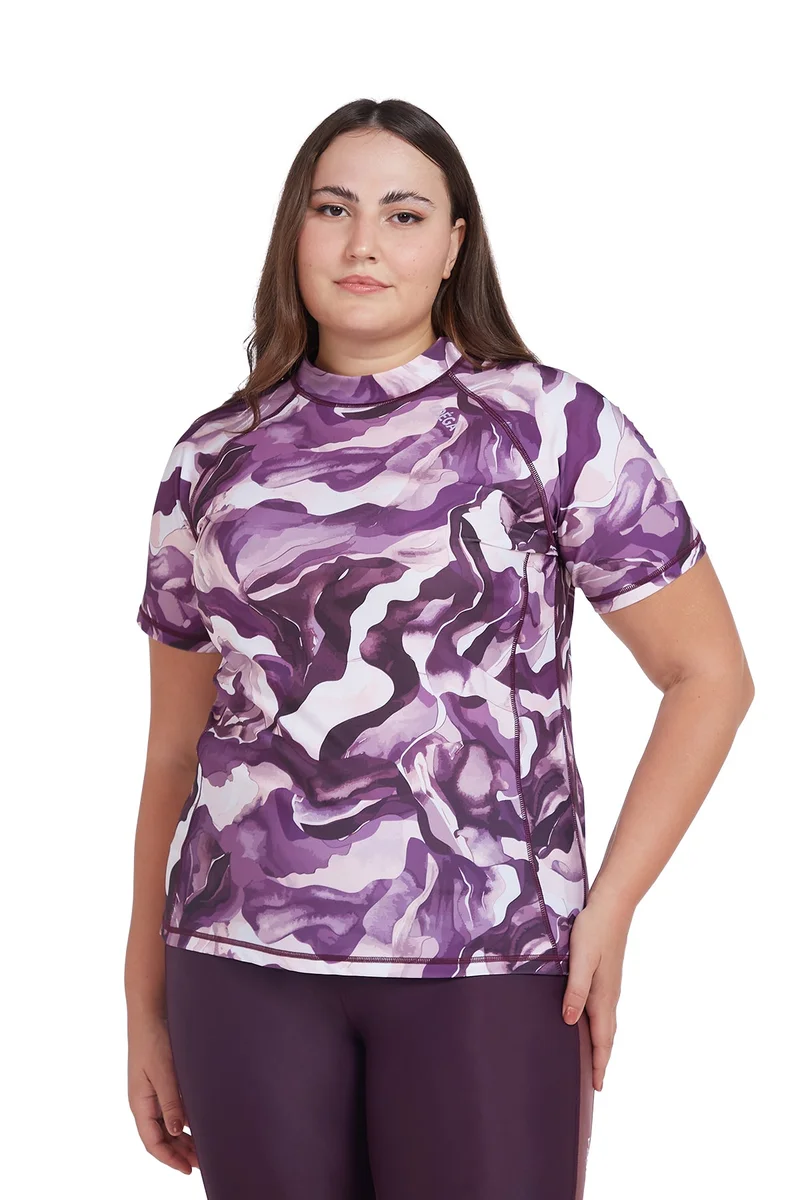 كويجا صن وير COEGA Ladies  Rashguard Short Sleeve - Dusky Purple Textures