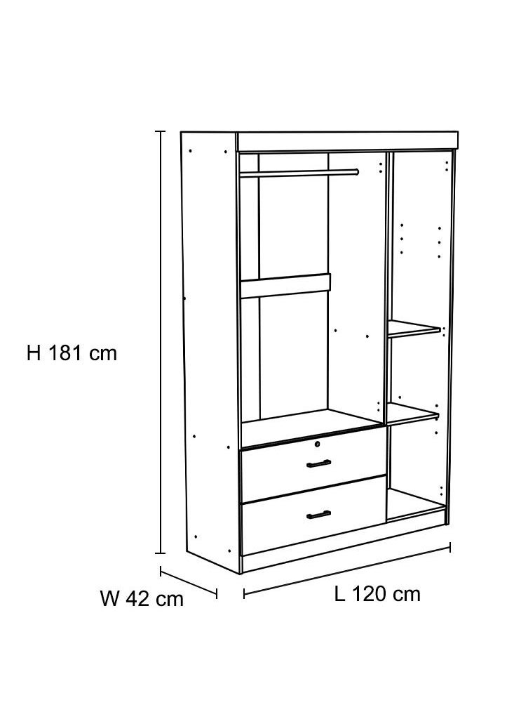 DANUBE HOME Selva 3 Door + 2 Drawer Wardrobe For Hanging Clothes Extra Sturdy Rack Storage Organiser Modern Design Space Saving Cabinets For Bedroom L 120 x W 42 x H 181 cm White  - Image 4