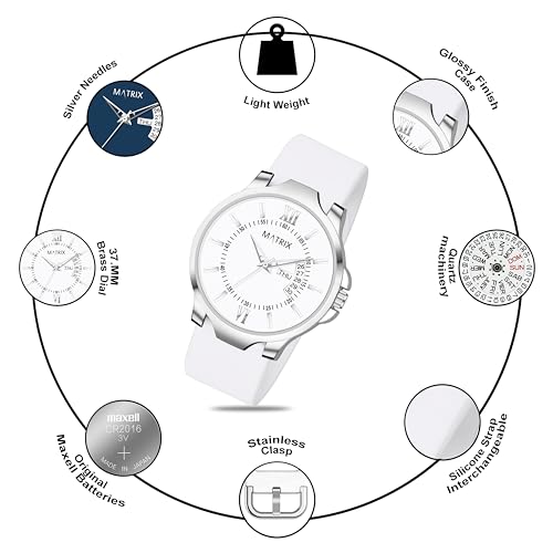 Matrix Antique 2.0 Day & Date Softest Silicone Strap Analog Watch for Men & Boys (White) - Image 3