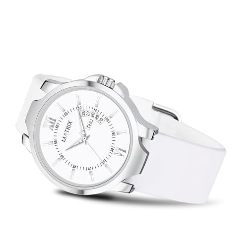 Matrix Antique 2.0 Day & Date Softest Silicone Strap Analog Watch for Men & Boys (White) - Image 1