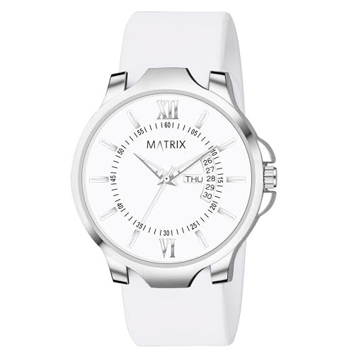 Matrix Antique 2.0 Day & Date Softest Silicone Strap Analog Watch for Men & Boys (White) - Image 2