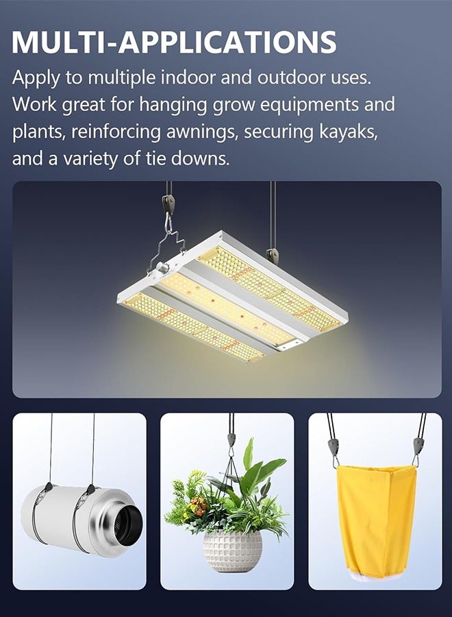Loquat Retractable Heavy Duty Ratchet Tie Down Straps 【4 Pack, 8ft, 75lbs/Pack】, Rope Pulley System with Carabiner Hook for Hanging Plants/Grow Light/Tents Various Tie-Down Uses - Image 2