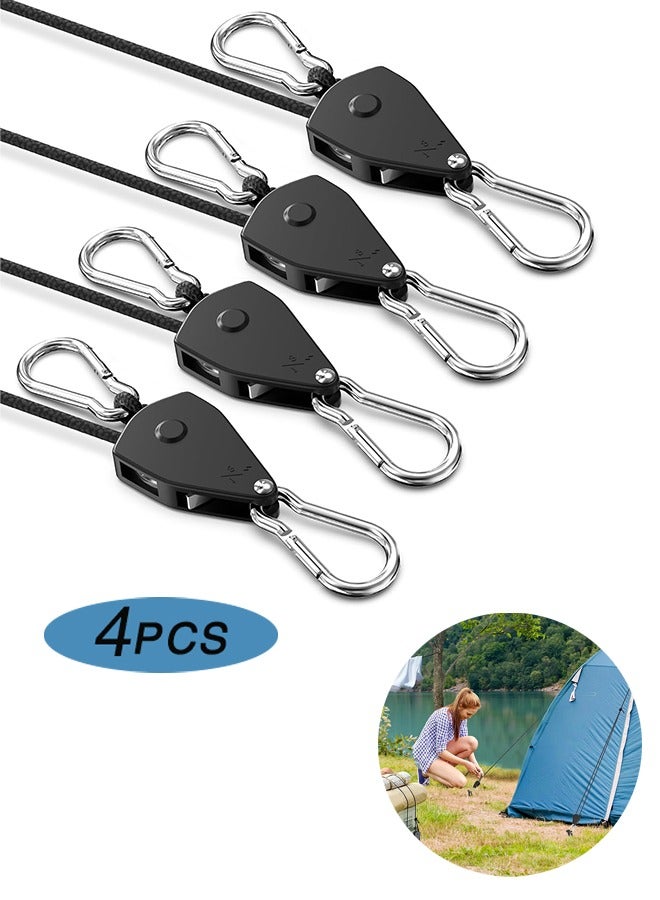 Loquat Retractable Heavy Duty Ratchet Tie Down Straps 【4 Pack, 8ft, 75lbs/Pack】, Rope Pulley System with Carabiner Hook for Hanging Plants/Grow Light/Tents Various Tie-Down Uses - Image 1