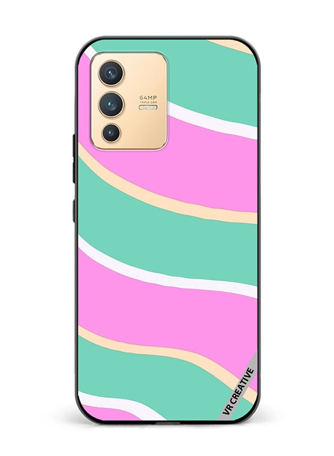 VR CREATIVE Protective Case Cover For Vivo V23 5G Diagonal Groovy Liquid Swirl Stripe Pattern In Green, Purple, And Pink Color Design Multicolour - Image 1