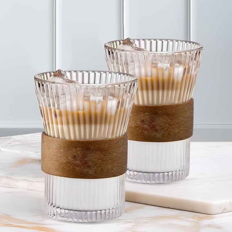 The Better Home The Better Home Glass Tea and Coffee Mugs Pack of 2280ml EachLeadFree Glass Cups with Anti Slip Leather Sleeves for Hot Cold Beverages Mugs for CoffeeTea Cup SetHouse Warming Gifts for Home - Image 1