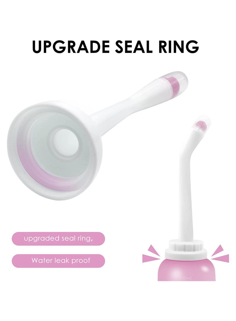 Peri Bottle Travel Shattaf, Portable Travel Bidet with Carry Bag,TPE Material Can Be Boiled, 500ml Capacity with 2 Sealing Ring,Essentials for Postpartum Perineal Care,Hemorrhoid Treatment Pink - Image 4