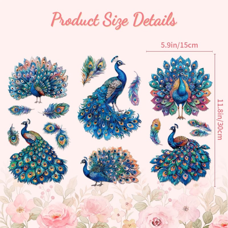 Peacoblue فرك على نقل الشارات لحرف الأثاث 6 ""x12"" 3 قطع الطاووس للماء الأشعة فوق البنفسجية DTF نقل الشارات ملصق لخزانة الملابس الداخلية صدورهم درج الزجاج الخزف الخشب - Image 2