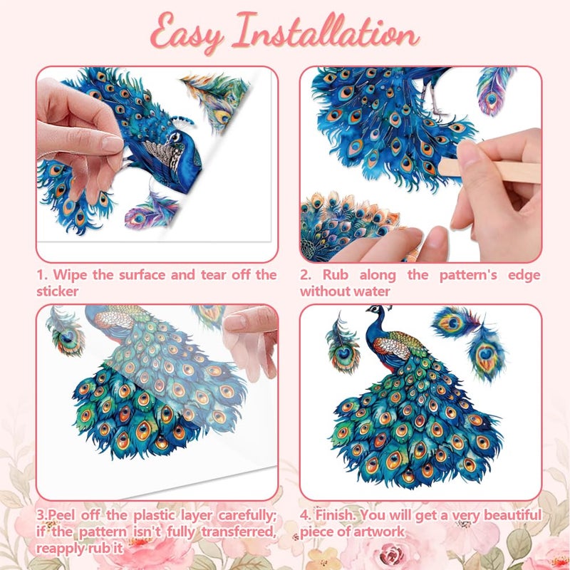 Peacoblue فرك على نقل الشارات لحرف الأثاث 6 ""x12"" 3 قطع الطاووس للماء الأشعة فوق البنفسجية DTF نقل الشارات ملصق لخزانة الملابس الداخلية صدورهم درج الزجاج الخزف الخشب - Image 3
