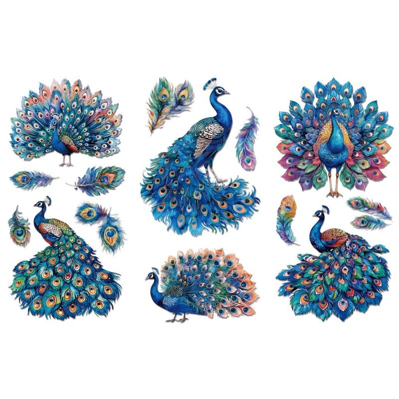 Peacoblue فرك على نقل الشارات لحرف الأثاث 6 ""x12"" 3 قطع الطاووس للماء الأشعة فوق البنفسجية DTF نقل الشارات ملصق لخزانة الملابس الداخلية صدورهم درج الزجاج الخزف الخشب - Image 1
