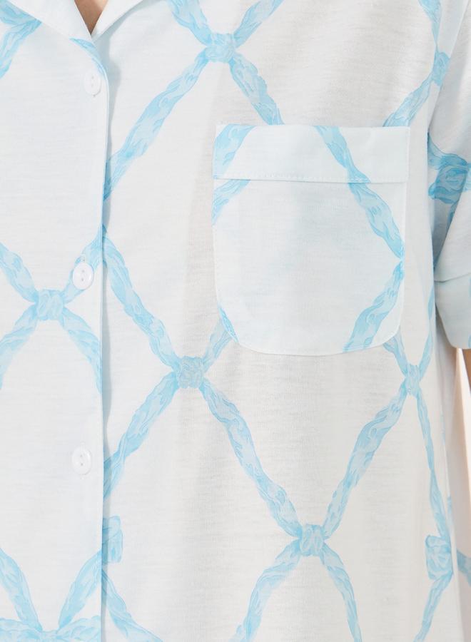 Styli Bow String Print Pocket Detail Shirt and Shorts Set  - Image 3