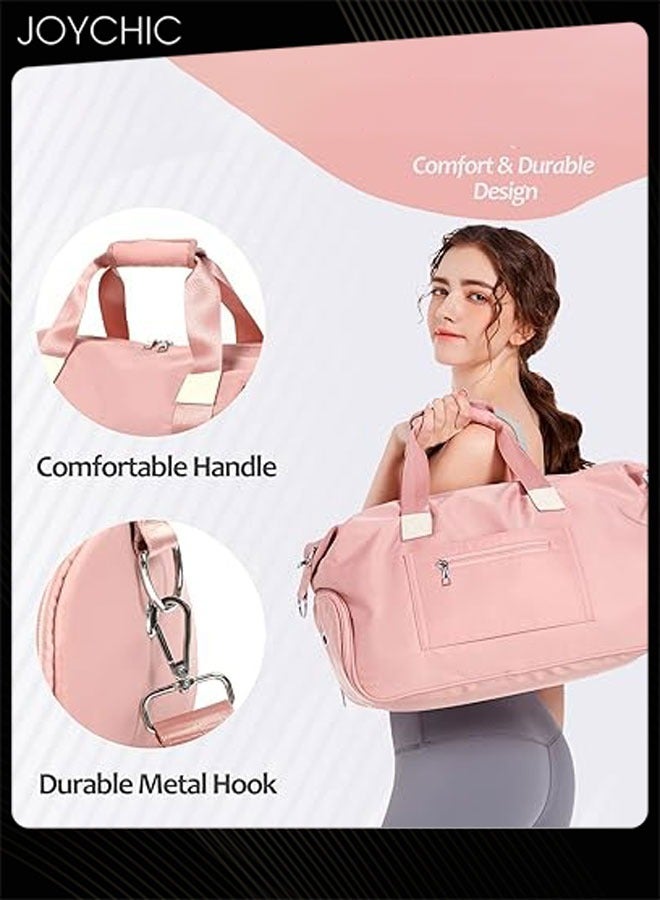 Joychic Women Colorful Short Distance Travel Duffel Bag Dry Wet Separated Gym Bag Sport Bag Large Capacity Durable Zipper Shoulder Bag for Yoga Fitness Pink/White  - Image 2