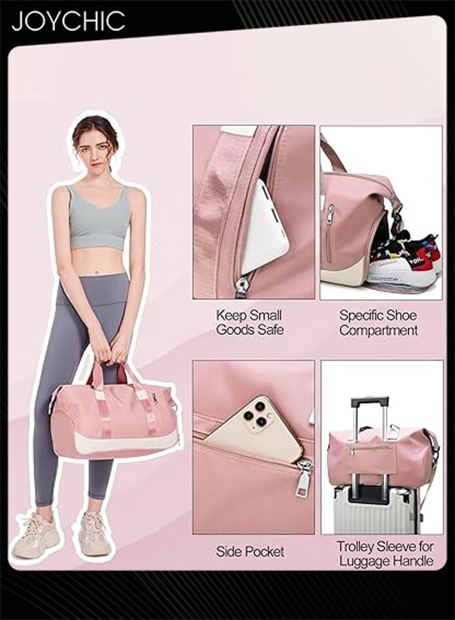 Joychic Women Colorful Short Distance Travel Duffel Bag Dry Wet Separated Gym Bag Sport Bag Large Capacity Durable Zipper Shoulder Bag for Yoga Fitness Pink/White  - Image 1