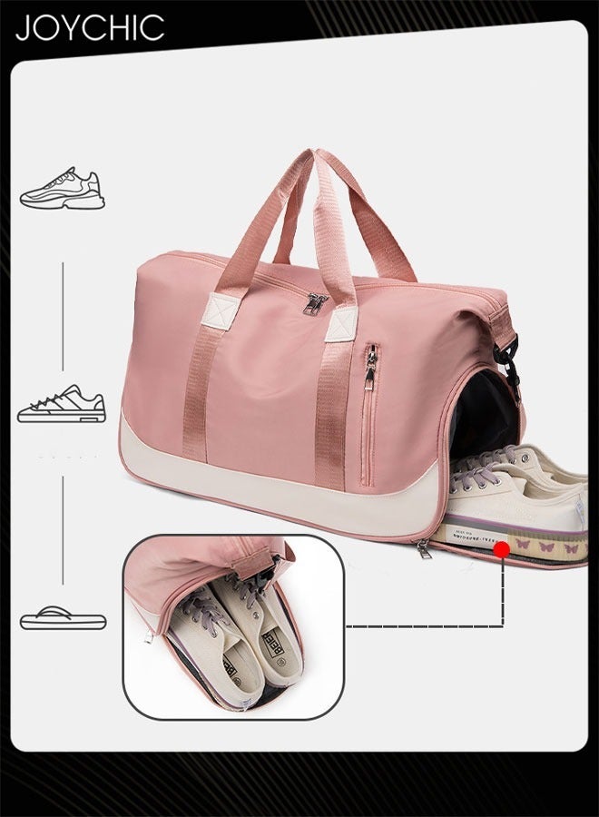 Joychic Women Colorful Short Distance Travel Duffel Bag Dry Wet Separated Gym Bag Sport Bag Large Capacity Durable Zipper Shoulder Bag for Yoga Fitness Pink/White  - Image 4