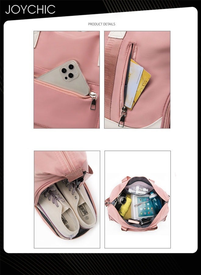Joychic Women Colorful Short Distance Travel Duffel Bag Dry Wet Separated Gym Bag Sport Bag Large Capacity Durable Zipper Shoulder Bag for Yoga Fitness Pink/White  - Image 5