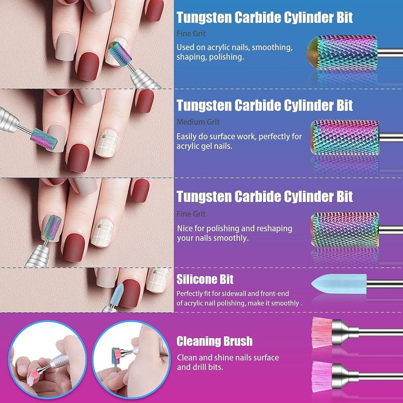 Depvko 25Pcs Nail Drill Bits Set with Silver Holder and 50Pcs 8 Colors Sanding Bands, Tungsten Carbide Ceramic Diamond 3/32 inch Nail Drill Bits Remove Acrylic Poly Nail Gel Nail Polish - Image 3