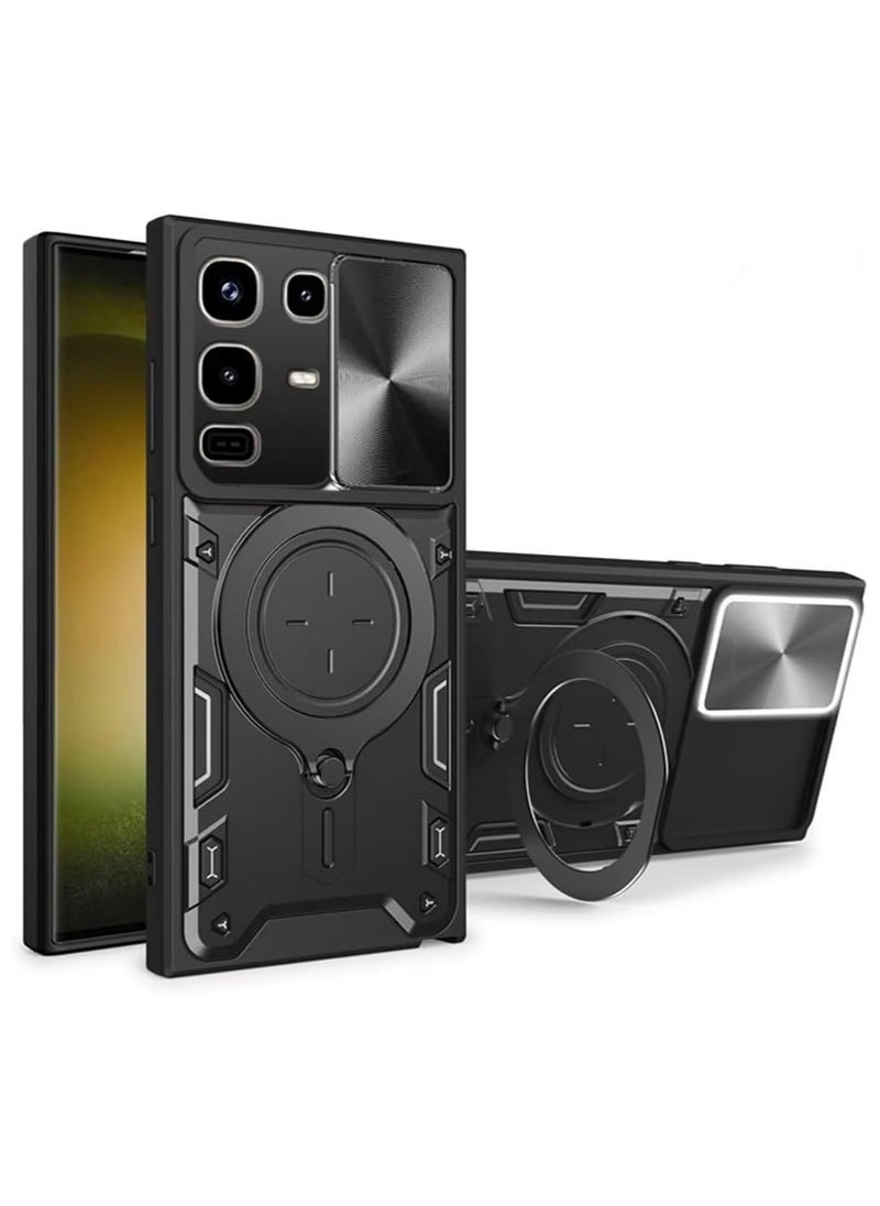 Generic Case for Infinix Note 50 Pro[Built-in Kickstand] Magnetic Rotate Ring Holder Heavy Duty TPU+PC Shockproof Protect Phone Case -Black  - Image 1
