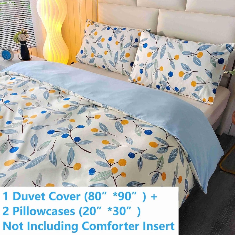 SDIII Blue Floral Duvet Cover Full with 2 Pillowcases, Not Including Comforter Inside, Microfiber Vintage Duvet Cover Floral for Girls Boys Kids Teens - Image 2