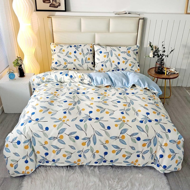 SDIII Blue Floral Duvet Cover Full with 2 Pillowcases, Not Including Comforter Inside, Microfiber Vintage Duvet Cover Floral for Girls Boys Kids Teens - Image 1