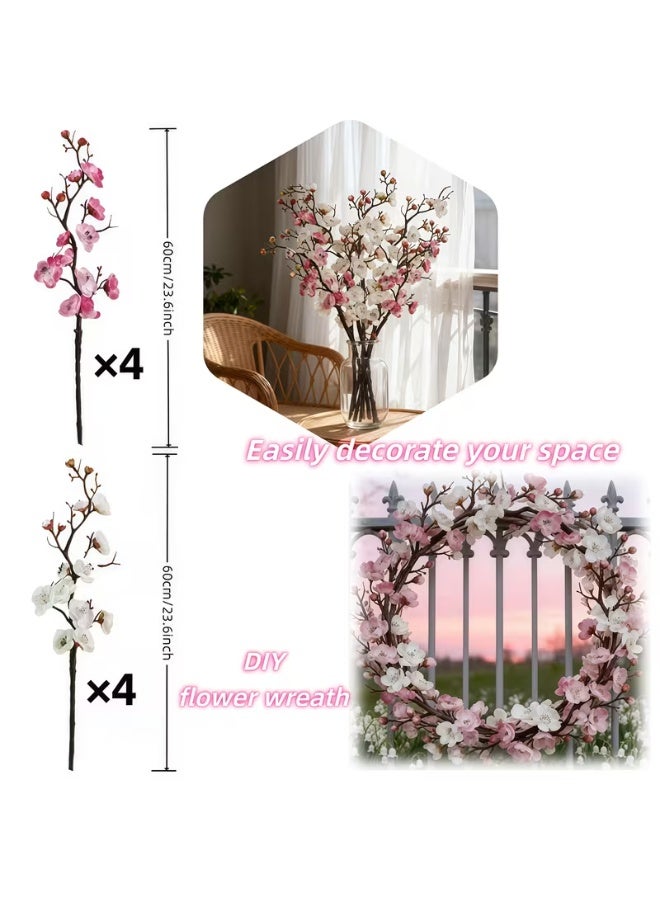 إيروريكس طقم 8 قطع من زهور البرقوق/الزهور الصناعية الواقعية مع فروع – إكليل زهور صناعي بطول 23.6 بوصة لتنسيق الريثات، حفلات الزفاف، الكريسماس، عيد الحب، والديكور الداخلي والخارجي طوال العام – تنسيقات زهور شتوية أنيقة وسهلة العناية - Image 5