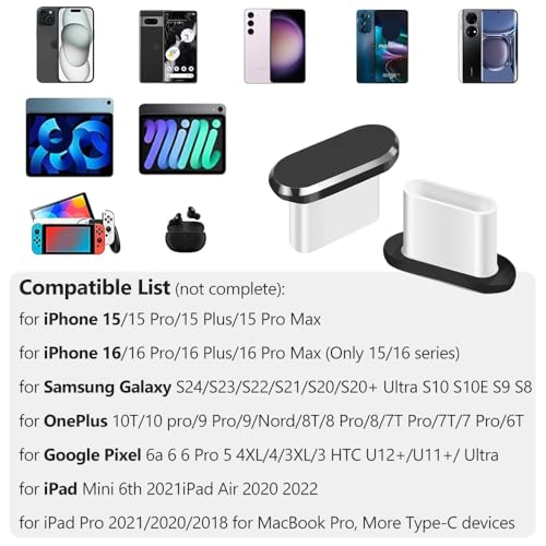 Limvory USB C Dust Plug, Type C Anti Dust Cover Protector Cap with Phone Speaker Cover Compatible with iPhone 17 16 15 Series, Samsung Galaxy S22/S21/S20, Note 20/10, All USB C Devices - Image 3