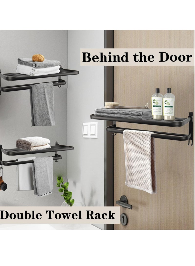 Space-Saving Wall-Mounted Towel Rack with Double Bar and Foldable Shelf, Rustproof Black Organizer for Bathroom, Balcony and Lavatory, 40 cm - Image 5