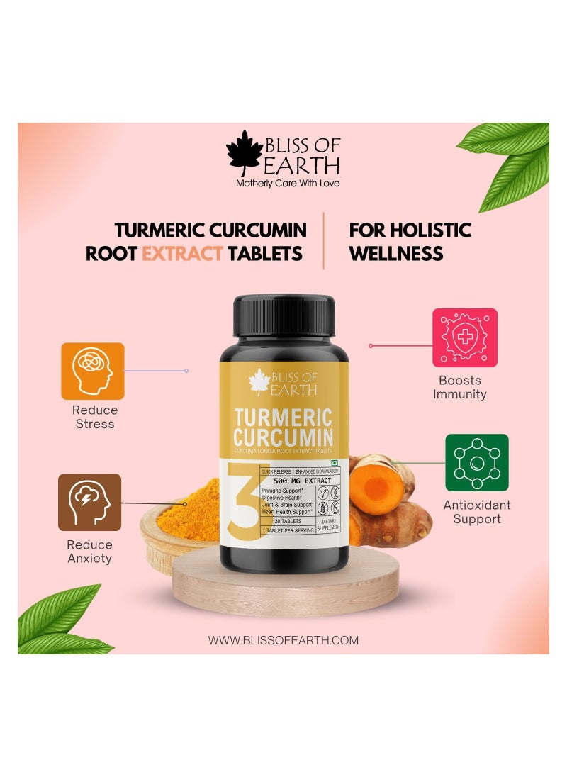 BLISS OF EARTH High Potency Turmeric Curcumin Extract Tablets 500mg with Quick Release and Enhanced Bioavailability Premium Joint and Healthy Support Non GMO and Gluten Free 60 Tablets  - Image 2