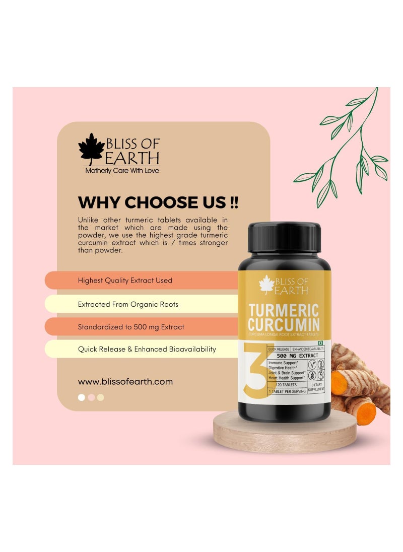 BLISS OF EARTH High Potency Turmeric Curcumin Extract Tablets 500mg with Quick Release and Enhanced Bioavailability Premium Joint and Healthy Support Non GMO and Gluten Free 60 Tablets  - Image 3