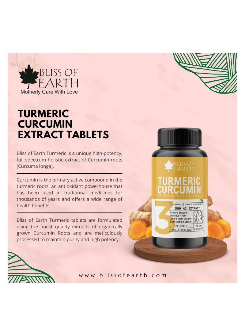 BLISS OF EARTH High Potency Turmeric Curcumin Extract Tablets 500mg with Quick Release and Enhanced Bioavailability Premium Joint and Healthy Support Non GMO and Gluten Free 60 Tablets  - Image 4