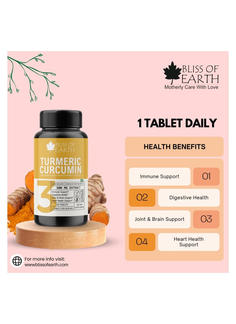 BLISS OF EARTH High Potency Turmeric Curcumin Extract Tablets 500mg with Quick Release and Enhanced Bioavailability Premium Joint and Healthy Support Non GMO and Gluten Free 60 Tablets  - Image 5