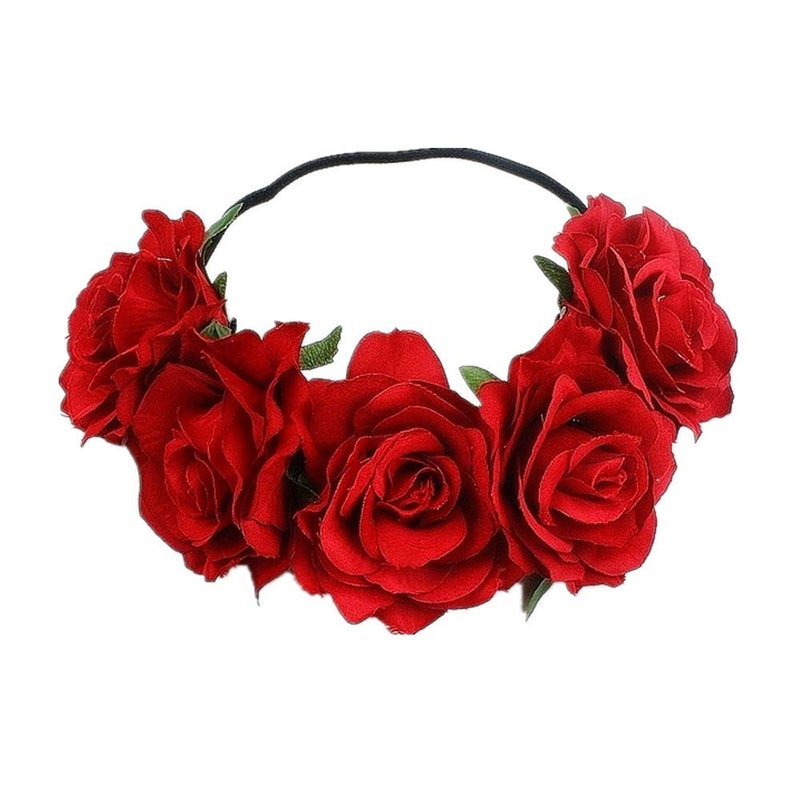Tvoip Rose Floral Crown Garland Flower Headband Headpiece for Wedding Festival Red