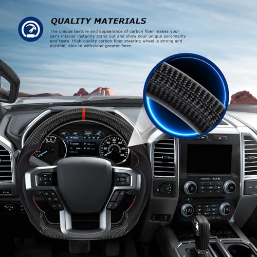 VOONKE Real Carbon Fiber Steering Wheel For Ford F150 2021-2023 D-shaped Nappa Perforated Leather Flat-bottom Steering Whee-Without Paddle Shifter - Image 4