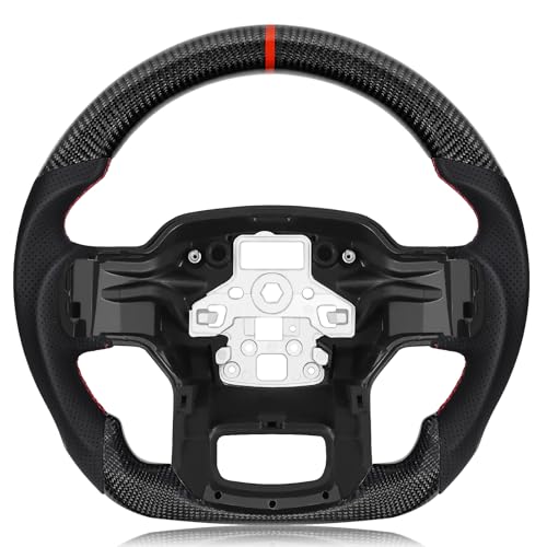 VOONKE Real Carbon Fiber Steering Wheel For Ford F150 2021-2023 D-shaped Nappa Perforated Leather Flat-bottom Steering Whee-Without Paddle Shifter - Image 1