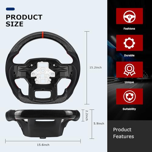 VOONKE Real Carbon Fiber Steering Wheel For Ford F150 2021-2023 D-shaped Nappa Perforated Leather Flat-bottom Steering Whee-Without Paddle Shifter - Image 3