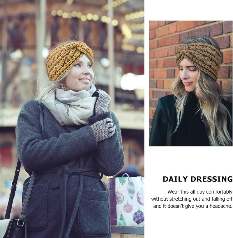 DRESHOW Winter Knit Chunky Headbands for Women Crochet Turban Knitted Ear Warmer Head Wrap Winter Accessories 4 Pack - Image 2