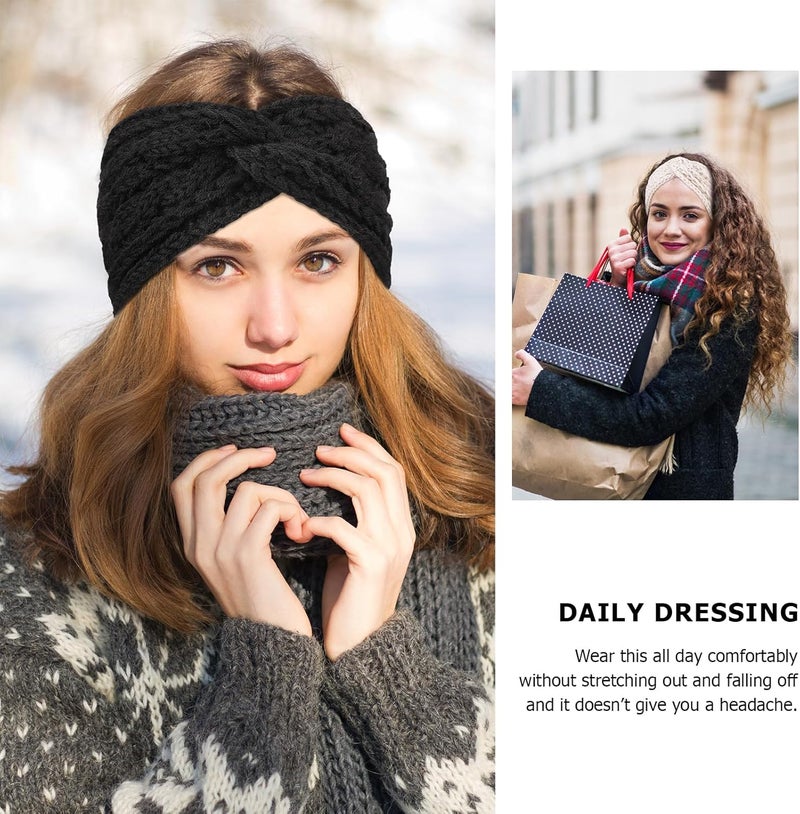 DRESHOW Winter Knit Chunky Headbands for Women Crochet Turban Knitted Ear Warmer Head Wrap Winter Accessories 4 Pack - Image 3