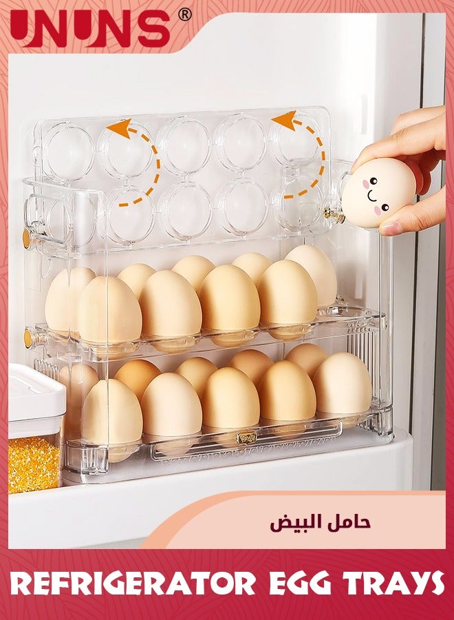 UNUNS Flippable Egg Holder For Refrigerator,3-Layer Egg Storage Container For Refrigerator Side Door,Large Capacity Egg Container,Clear Acrylic Egg Organizer,Egg Storage 30 Count - Image 1