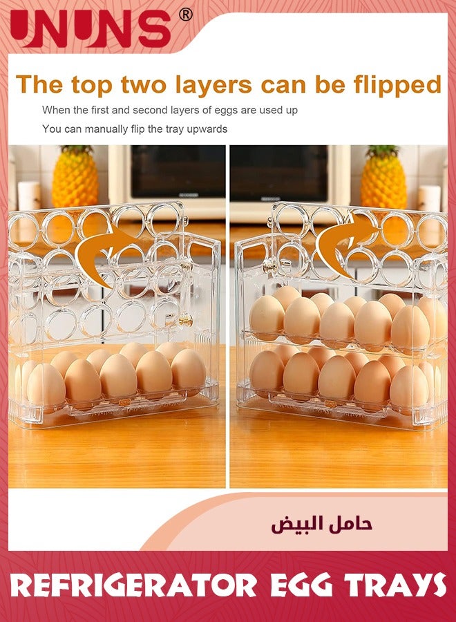 UNUNS Flippable Egg Holder For Refrigerator,3-Layer Egg Storage Container For Refrigerator Side Door,Large Capacity Egg Container,Clear Acrylic Egg Organizer,Egg Storage 30 Count - Image 2