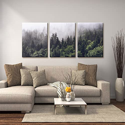 Pacimo Canvas Wall Art Fog Over Pine Tree Forest Nature Wilderness Photography Modern Art Rustic Landscape RelaxCalm Cool for Wall Decor Giclee Artwork Stretch Framed Ready to Hang 12x16x3 - Image 3