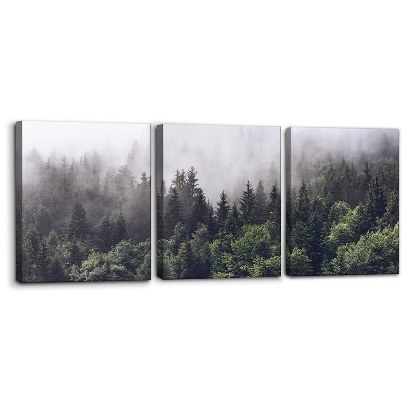 Pacimo Canvas Wall Art Fog Over Pine Tree Forest Nature Wilderness Photography Modern Art Rustic Landscape RelaxCalm Cool for Wall Decor Giclee Artwork Stretch Framed Ready to Hang 12x16x3 - Image 2